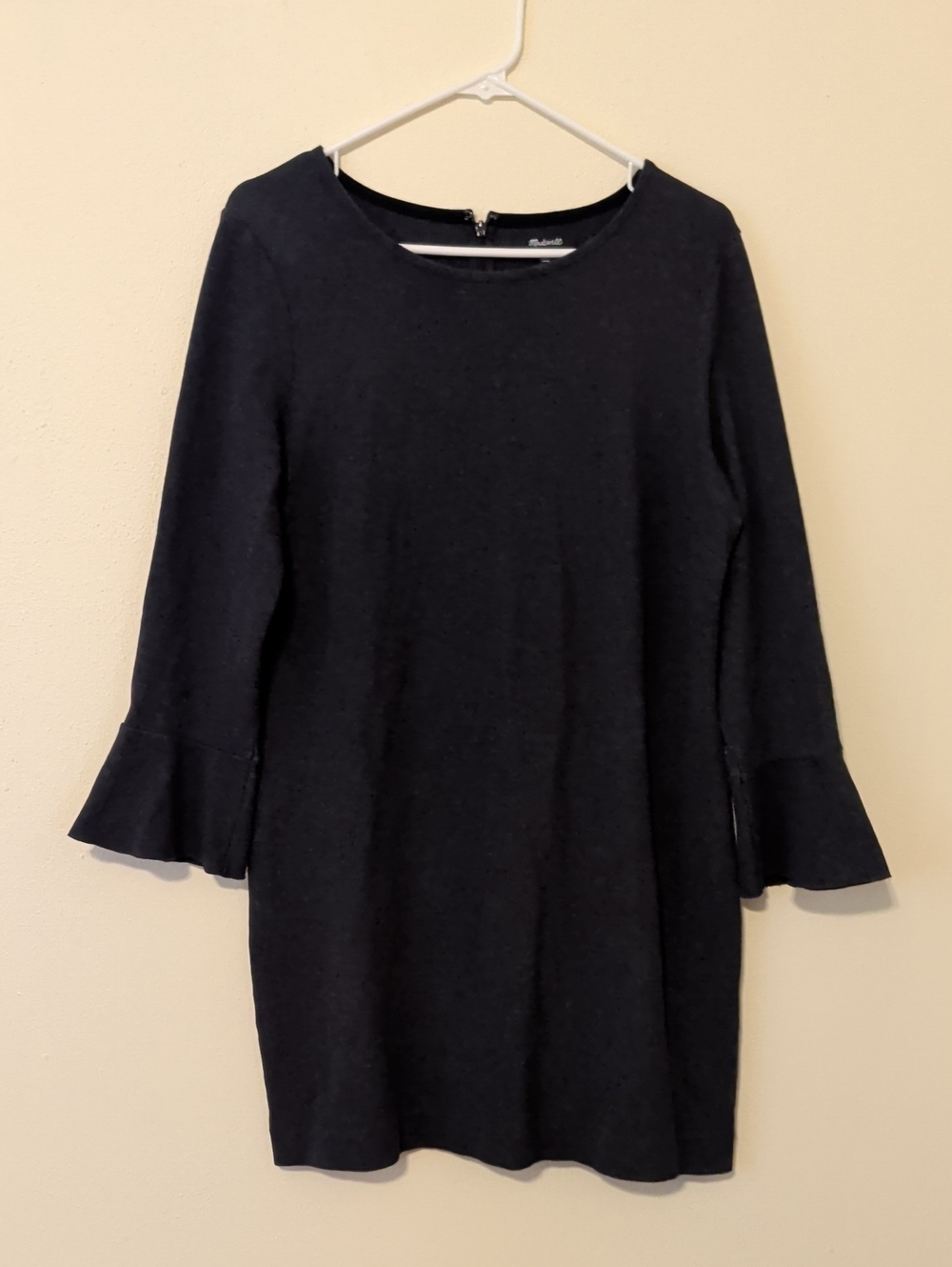 Madewell Dark Grey Long-Sleeve Shift Dress with Fluted Cuffs